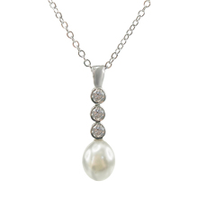 Silver Long Drop CZ Pearl Pendant