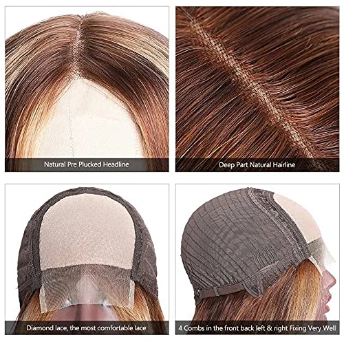 SPARK Blonde 30 Inch Long Straight Brown 13X4 Transparent Lace Highlighted Human Hair Wigs 10a Highlight Body Wave Hair Full Wig