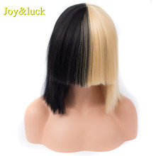 Wholesale Wigs for Women Half Blonde Half Black Party Costume Cosplay Wigs With Bangs Natural Straight Synthetic Hair Wigs