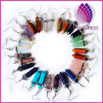 Big natural gemstone Hexagonal columns hook earring