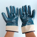 Blue nitrile safety cuff cotton lining gloves 130g