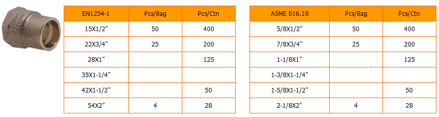 Solder Ring Gunmetal Bronze Female Adapter Fittings