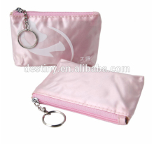 Fashion nice small satin coin zip purse with key ring