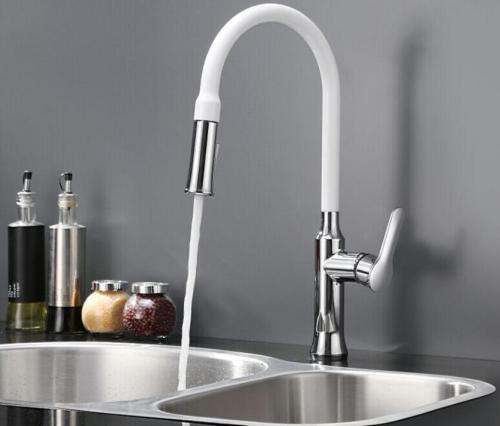 Commercial brass white pull out kitchen faucet with spray