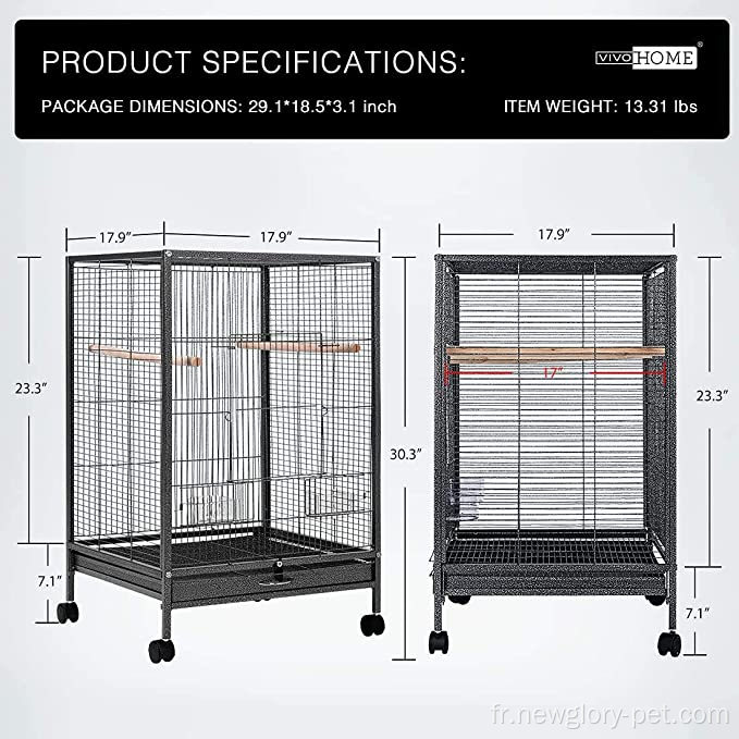 Cage d&#39;oiseau de 30 pouces de hauteur avec support de roulement