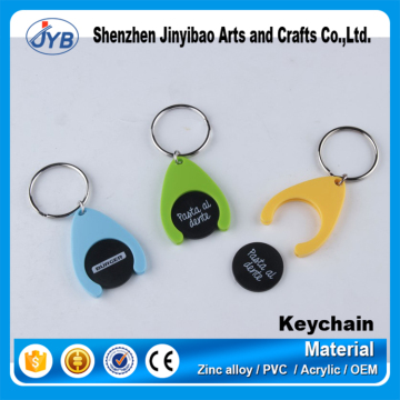 Wholesale cheap plastic customised trolley token coin keychain with logo