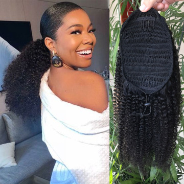 Drawstring human hair ponytail Mongolian afro kinky curly virgin hair