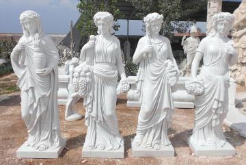 Hand corved stone carving white Four Season Ladies Figure Sculpture
