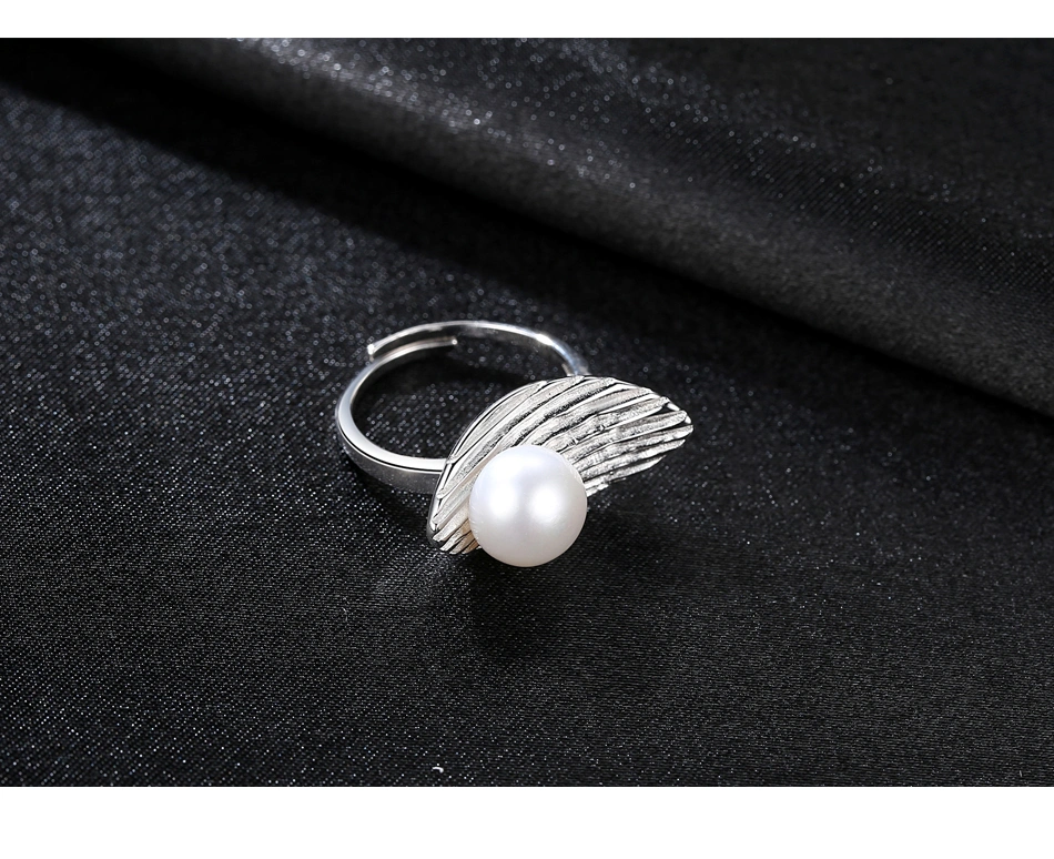 Feather Shape Design 925 Silver Freshwater Pearl Rings