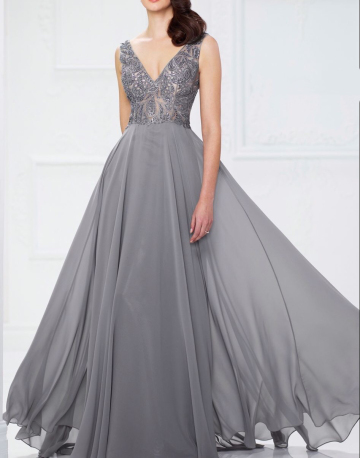 Silver Chiffon V Neck Prom Bridesmaid Dress