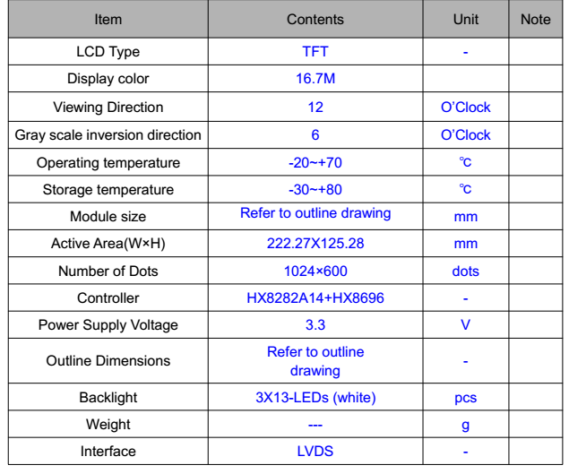 Medical Instruments 10.1 Inch TFT LCD 1024X600 Lvds