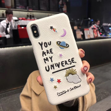 Luxury leather Patch Planet Mobile Phone Case Embroidery