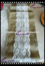 YHR#22 natural burlap hessian lace edge banquet wedding wholesale table runner cloth overlay linens