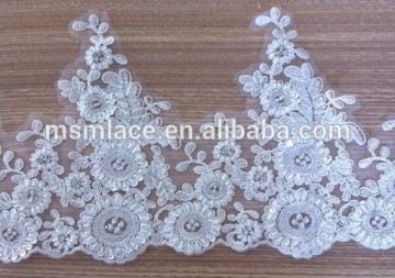 Embroidery bridal corded lace trimming with bead design