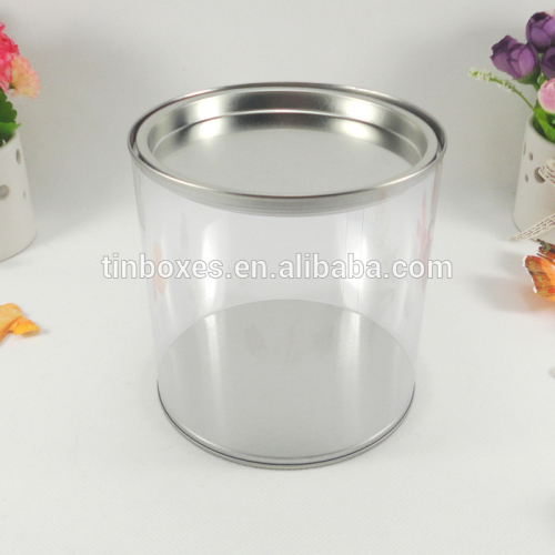 Food safe metal lid plastic body printed tin barrel for cookie