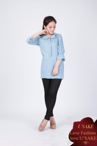 Women Classic Vintage Fashion Slim Denim Blouse Tops S131501