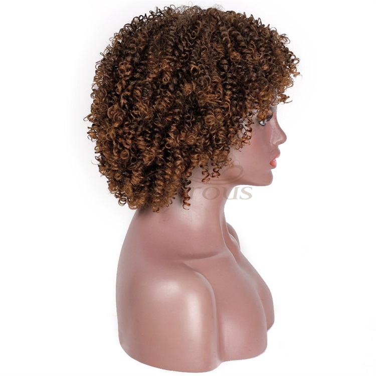 Vigorous Afro Wigs Brown Ombre Short Kinky Curly Synthetic Heat Resistant High Temperature Wigs For African Women