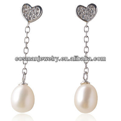 freshwater pearl long drop earrings