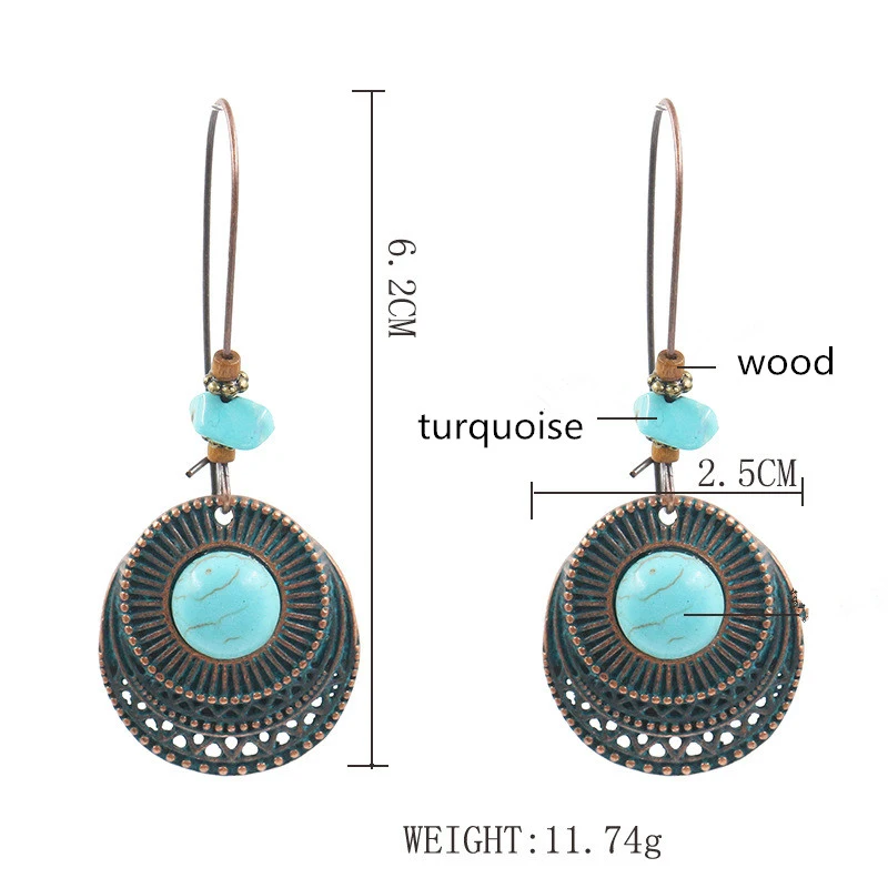 Unique Costume Jewelry European Retro Turquoise Bulk Hoop Earrings