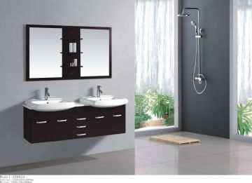 Solid wood bathroom cabinet series double ceramic basins