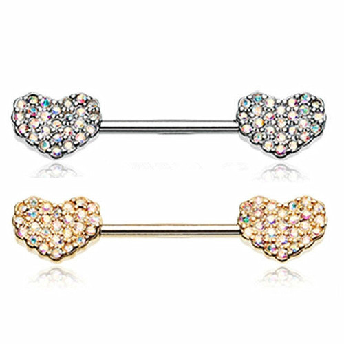 Cubic Zirconia Stone Heart Barbell Ring Nipple