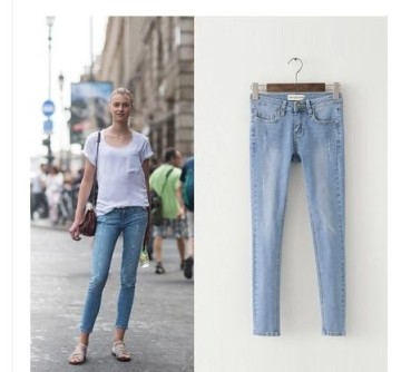 Light jeans pants female summer thin thin jeans slim women's trousers all-match foreign trade