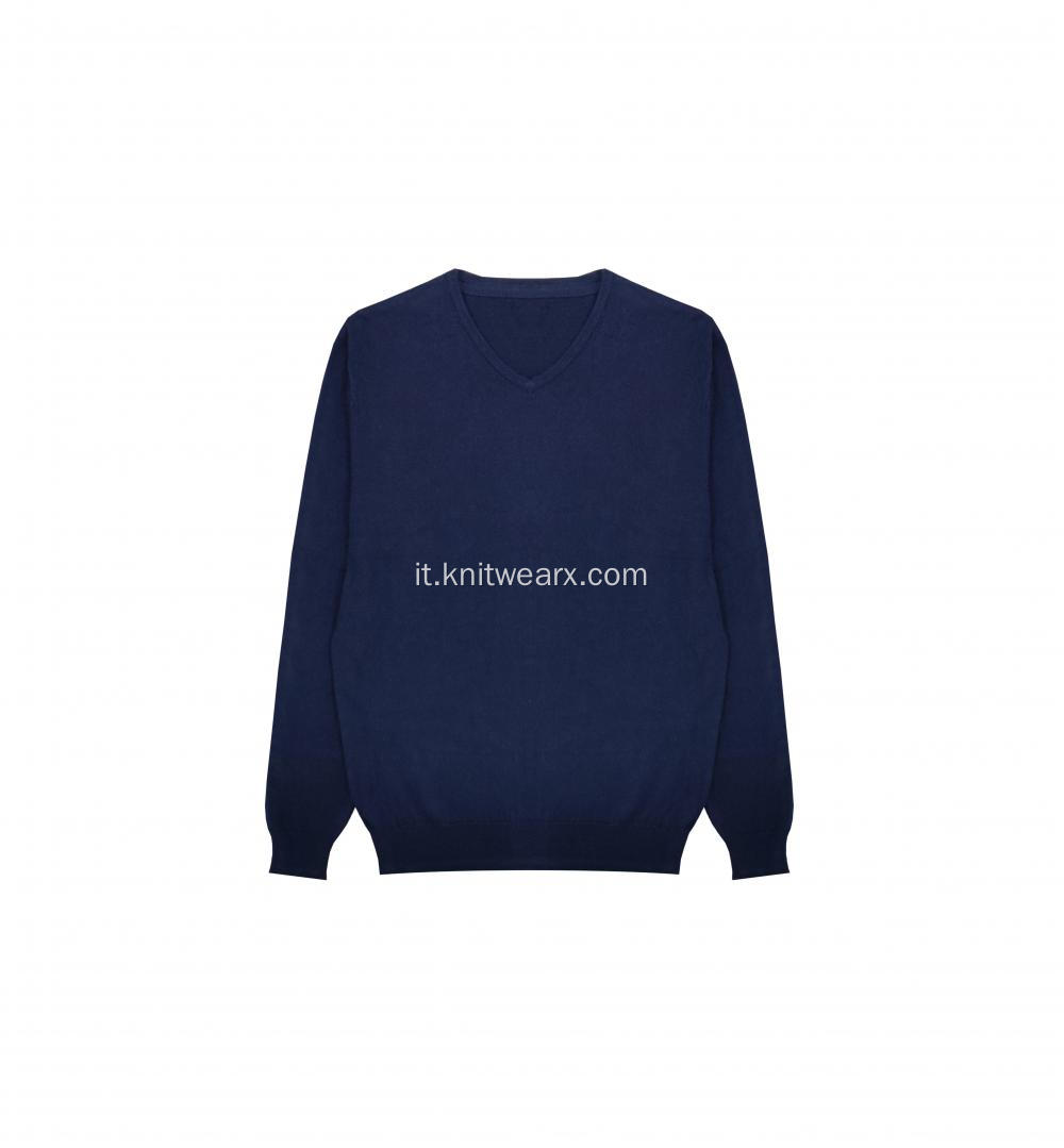 Pullover da uomo in maglia di cotone e lana con scollo a V