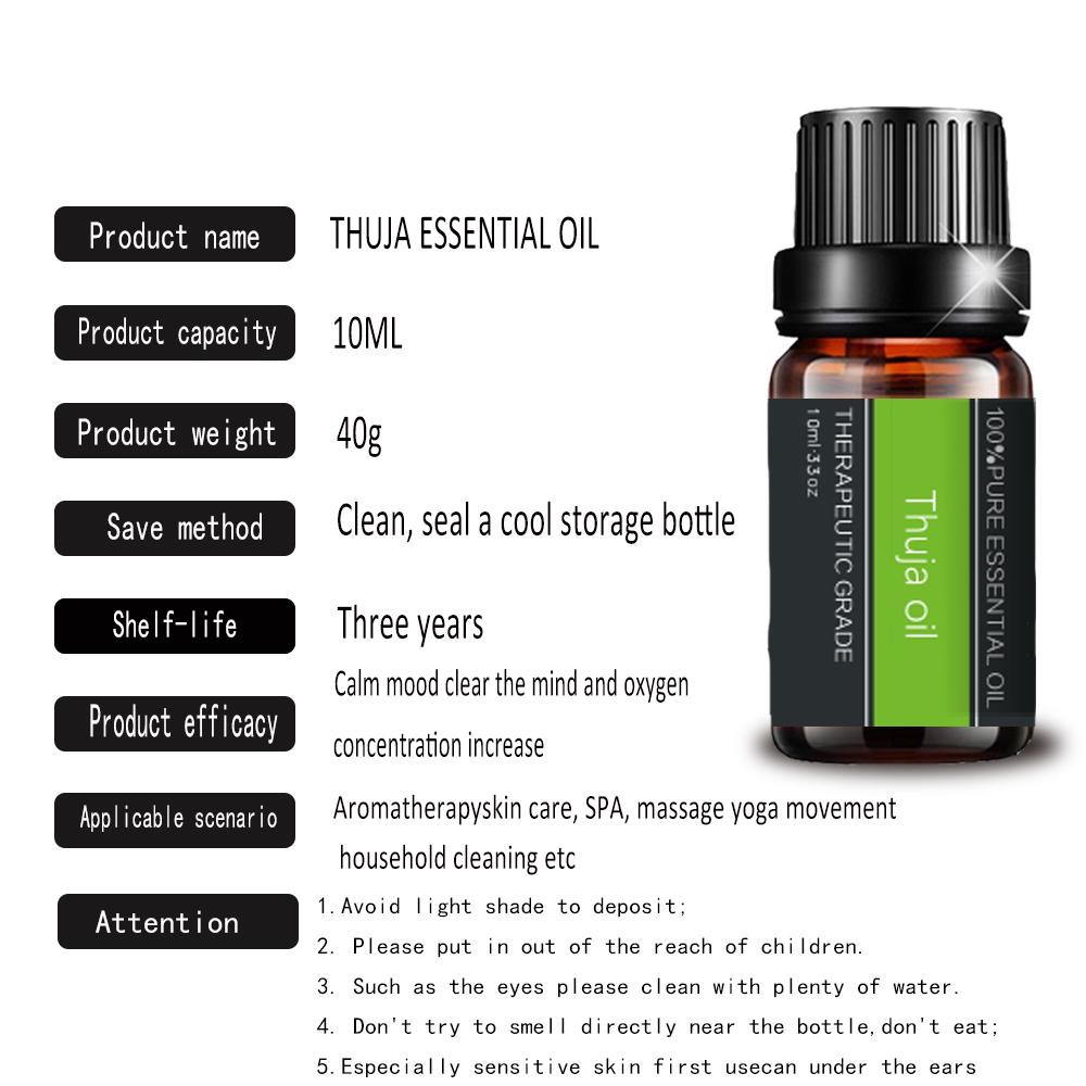 Aceite esencial de thuja 100%puro para la aromaterapia para el cuidado de la piel