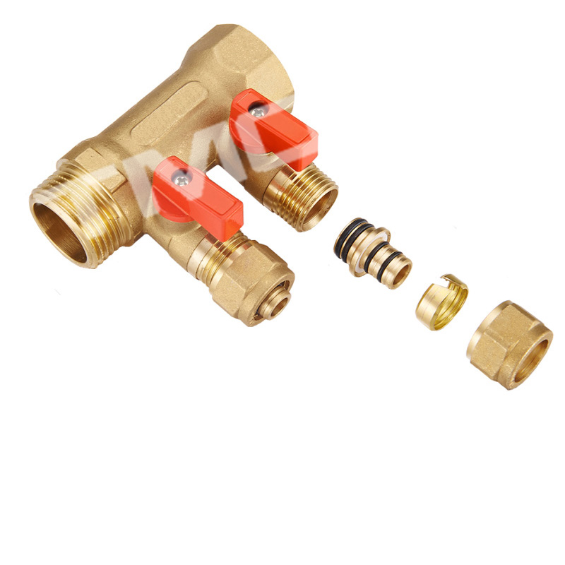 Brass Underfloor Heating Manifold 3 Branch For Water