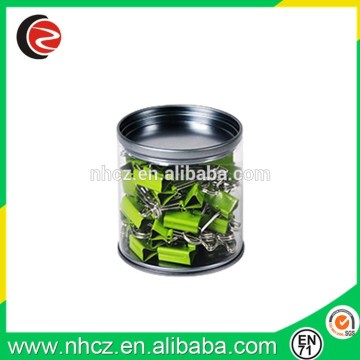 Green Binder Clips in Transparent Tin box