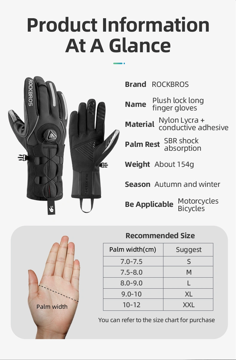 Rockbros Adjusatble Cycling Gloves Reflective Screen Touch Warm MTB Bike Gloves Outdoor Waterproof Motorcycle Bicycle Gloves