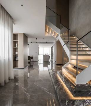 Marble Steps Modern Style Double Stringer Stairs