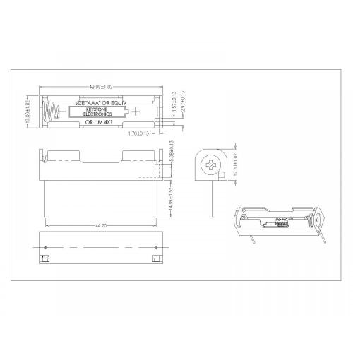 BBA-7-1-BP-466 1ピースAAAバッテリーホルダーディップタイプ