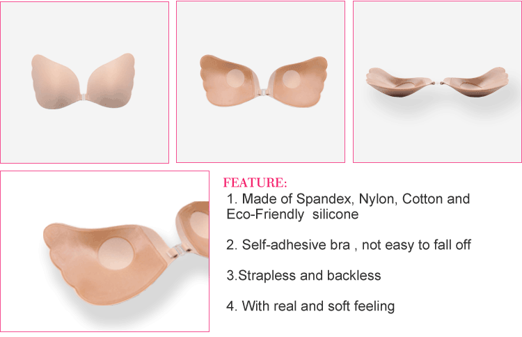 Factory price fashion show model used fabric invisible silicone wing bra
