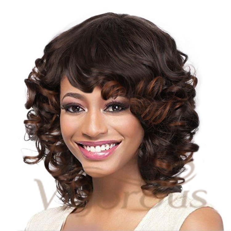 Vigorous Cheap Price Shoulder Length Mixed Brown Bob High Temperature Fiber Super Wave For Black Women Synthetic Hair Wigs