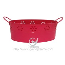 garden oval pink metal flower pot