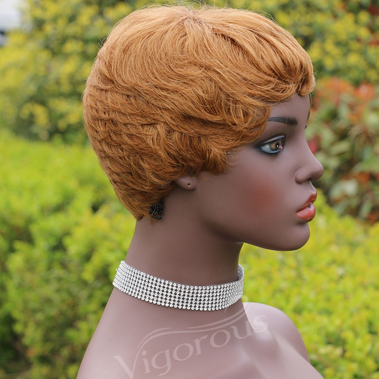 Vigorous Pixie Cut Real Full Machine Brazilian Human Hair For Woman Short Finger Wave Natural Fluffy Wigs