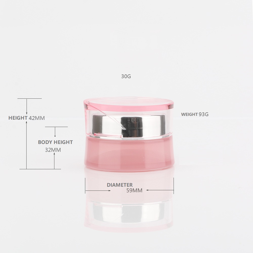 Pink waist glass cosmetic jar and bottle