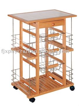 Solid Wood Tile Top Kitchen trolley
