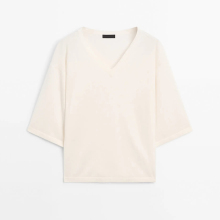 Women's versatile lazy and relaxed V-neck wool blend knit sweater