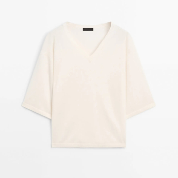 Women's versatile lazy and relaxed V-neck wool blend knit sweater