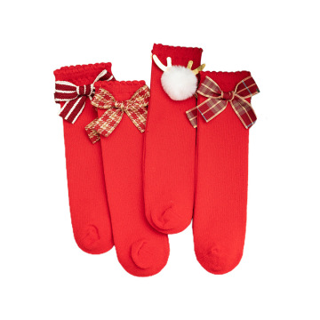 Red children's mid length socks