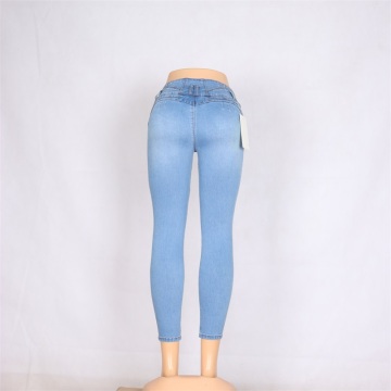 Høj talje lyseblå kvinders jeans -tilpasning