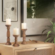 Rustic Wooden Candle Holders for Pillar Candles - Wood Candle Holder Centerpiece Decor