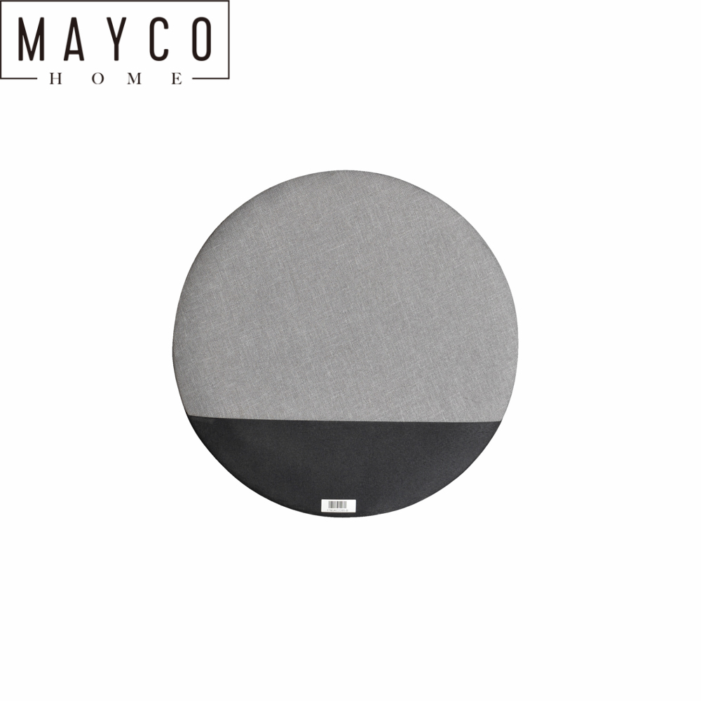 Mayco Decorative Small Pin Cork Round Gray and Black Frameless Linen Bulletin Board with 1 Pocket