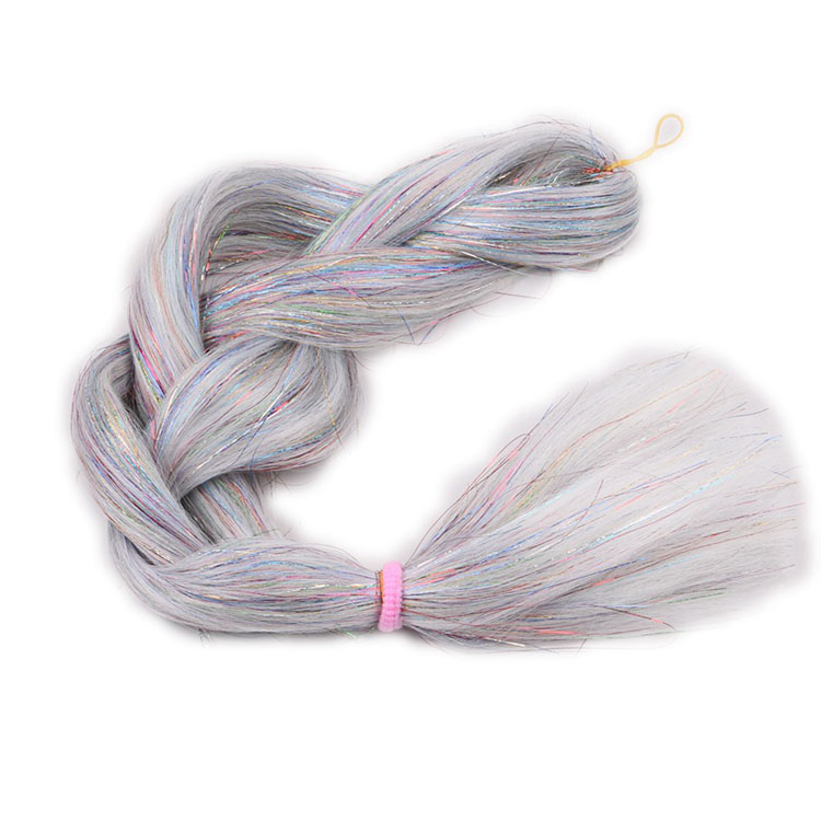 Jumbo Braiding Hair With Glitter Hair Tinsel 24inch Festival Party Decoration Hairstyle Synthetic Fiber Braid Hair Extensions