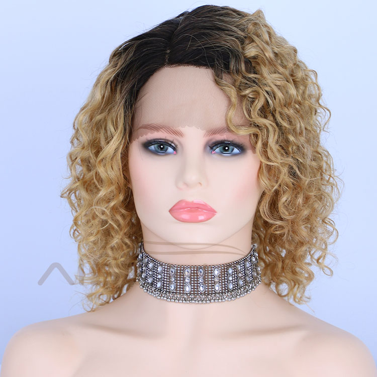 Aisi Hair Short Bob Ombre Blonde Curly Wave Swiss Lace Wigs Brazilian Hair For Black Women Lace Front Human Hair Wigs