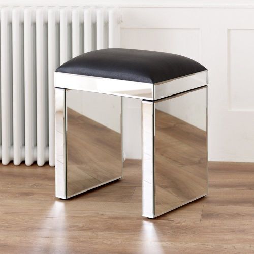 Tabouret en miroir vénitien avec coussin de siège noir