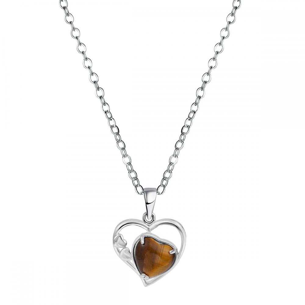 Tigers Eye Love Heart Birthstone Pendant Colliers de pierre précieuse pour les femmes