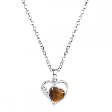 Tigers Eye Love Heart Birthstone Pendant Gemstone Necklaces for Women